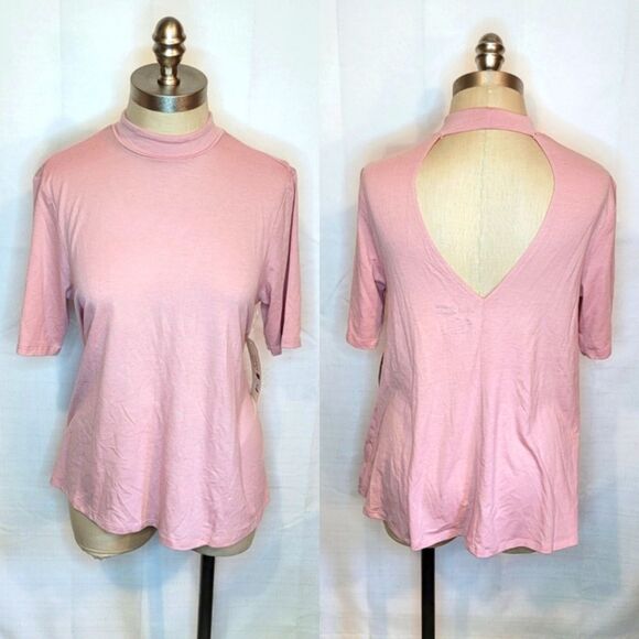 Eye Candy Super Soft Light Pink Mock Neck Tee With Open Back Size Medium - Picture 1 of 7